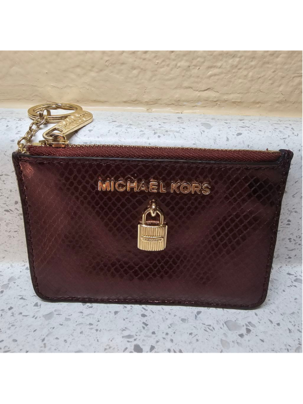 Michael Kors Snakeskin Embossed Padlock Card Case & Coin Pouch